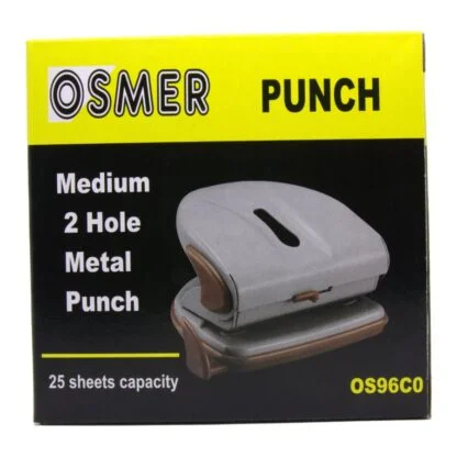 Osmer Brand Grey 2 Hole Paper Punch Box Front View